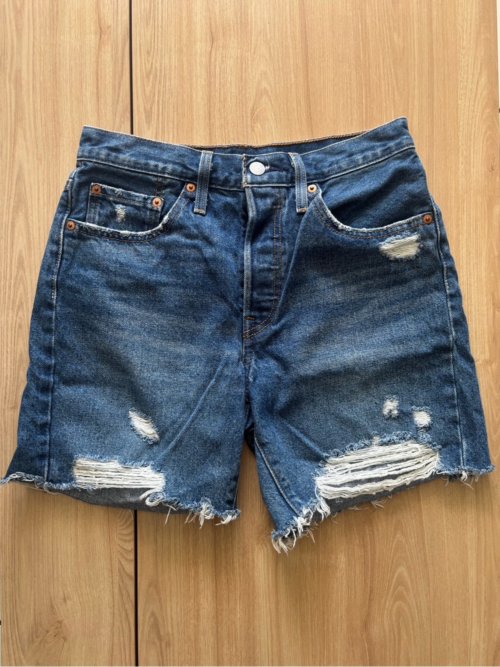 Levi’s 501 Distressed High-Rise Denim Cutoff Shorts - Size W26